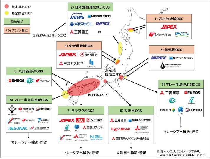 選定案件の位置及び提案企業(図版)